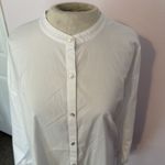 Eileen Fisher  Sz LG Button Up Shirt White Band Collar Business Career Minimalist Photo 9