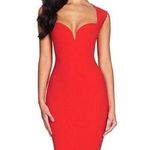 Nookie  NEW Red Sweetheart Plunge Neck Bodycon Madonna Midi Dress In Cherry XS Photo 0