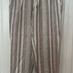 Athleta Taupe And White Stripe Linen Drawstring Crops Size 2 Photo 0