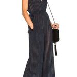 Ulla Johnson Navy Striped Jumpsuit Size 8 NWOT Tassels V Neck Photo 0