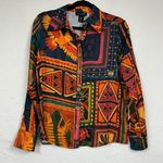 Rachel Zoe  Colorful Tropical Print Button Down Shirt Womens XS Bird Palm Tree Photo 0