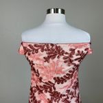 Adrianna Papell  Sequin Off the Shoulder Cocktail Dress Pink Floral Midi Sheath Photo 7