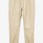 Mango Cream/Beige MNG Faux Leather Jogger Pants w/ Elastic Drawstring Waist Photo 8