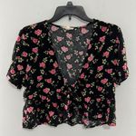 LA Hearts  Black Floral Top Open Front w/Tie Size Medium Photo 0