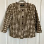 Talbots  Button Front Jacket 12P Brown White Geometric Print 100% Cotton Office Photo 0