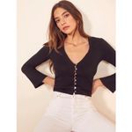 Reformation The Gellar Black Ribbed Button Front Bell Sleeve Crop Top Womens 2X Photo 3