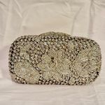 NWOT Unbranded Crystal Evening Clutch w/ Floral Motifs, Comes w/ Box Silver Photo 2