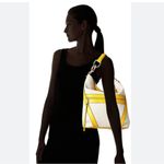 Calvin Klein  Sadia oatmeal Canvas yellow trim Hobo Shoulder Bag Women's 14”x11”‎ Photo 1