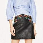 FOR THE REPUBLIC Womens  Black with Floral Embroidery Faux Leather Skirt - Sz 8 Photo 0