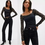 Free People  Dainty Coquette Scoop Neck Josie Long Lace Sleeve Top Black Medium Photo 4