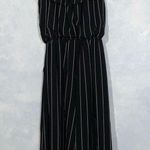 She & Sky Black & White Striped Off Shoulder Cropped Wide Leg Jumpsuit Pockets M Photo 7