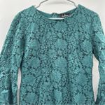 Lulus  Favorite Flair‎ Green Floral Lace Flounce Bell Sleeve A-Line Mini Dress M Photo 3