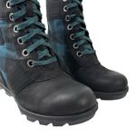 Sorel Lexie Wedge Lace Up Ankle Boots Leather Black Blue Plaid Size 10 Photo 4
