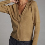 Anthropologie  Olive Puff Sleeve Snap Button Cardigan Sweater Top Photo 0