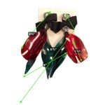 Marni at H M Dangle Earrings Black Bow Rhinestone Red Green Leaf Statement Photo 5