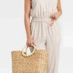 A New Day linen blend striped v-neck jumpsuit size medium Photo 0