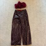 Lulus  Celebrity Shine Burgundy Feather Sequin Two-Piece Large Photo 1