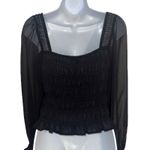 EXPRESS  Black Long Sleeve Square Neck‎ Smocked Blouse Top EUC Size Small Photo 6