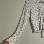 Hollister Top Women M Blue Floral Cinched Cropped Y2K Ruffle Girly Long Sleeve Photo 3