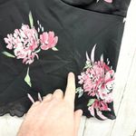 AGB Byer Collection Top Women Size Small Deep V Neck Floral Short Sleeve Blouse Black Photo 2