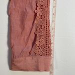 Madison Loose Fit Gauzy‎ 3/4 Sleeve Crochet Floral Pleated Neckline Pink Top S Photo 9
