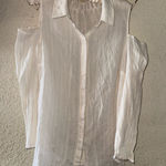 Chico's Gray Button Down Shirt with Notched Collar and Cut Out Details Photo 0