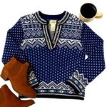 L.L.Bean Women’s Blue Cream Fair Isle Knit Cottagecore Ski Sweater Small in EUC Photo 0