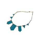 House of Harlow 1960 suede station statement necklace aqua blue and gold Photo 8