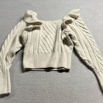 H&M cable Knit Cream Ivory Chunky Ruffle Square Neck Wool Blend Sweater Small Photo 5