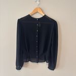 Neiman Marcus VINTAGE  Women’s Sheer Black Long‎ Sleeve Peplum Beaded Blouse Sz 4 Photo 1