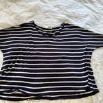 Bar III Navy & white striped wide cropped shirt Photo 6