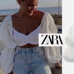 ZARA  White Sweetheart Neck Ruched Puff Long Sleeve Crop Top Size S Photo 1