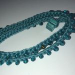 Lot of 3 Teal & Blue Beaded Boho Fabric Wrap Bracelets Photo 5