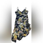 Lulus Flowering Beauty Navy Blue Floral Print Asymmetrical Midi Dress XL NWT Photo 10