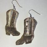 Gold Tone Fabric Cowboy Boot Earrings Silver Photo 2