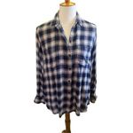 Madewell Blue& Gray Checkered Oversized Plaid Flannel Women’s Button Front Shirt Photo 1