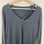 Groceries Apparel Dark Green Grey Soft Lightweight V Neck Long Sleeve Top Photo 1