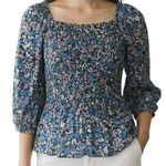 Nanette Lepore  Retro Blue  Pink and White Floral‎ Gathered Top EUC Size Small Photo 0