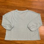 Pink Lily  Waffle‎ Knit Top Womens Large Blue Balloon Sleeve V-Neck Oversized Photo 3