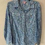 Lilly Pulitzer Women's Size 8 Blue Fish Cruiser Long Sleeve Button Up Shirt Photo 0