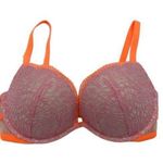 Victoria's Secret Victoria’s Secret Padded Demi Underwire Push Up Bra Neon Orange Lace 34D Photo 0