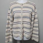 Liz Claiborne Y2K Cream Textured Striped Boxy Linen Blend Cardigan Size Large Photo 0