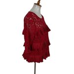 J Crew Top 6 Red Lace Short Sleeve Layered Romantic Holiday‎ Party Festive Photo 1