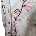 VTG Mandal Bay Floral Embroidered Beaded Cardigan Sweater Retro Cottagecore Sz M Pink Size M Photo 5