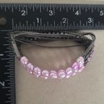 Silver Tone Multi Chain Lavender Dyed Baroque Pearls Enameled Stretch Bracelet Purple Photo 4