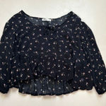 Hollister  Black Floral Ruffle Peplum Blouse Size Large NWT Photo 0
