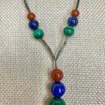 Vintage Liquid Silver Sterling Malachite Lapis Carnelian Natural Gems Necklace Blue Photo 2