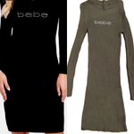 Bebe sparkly Crystal Logo olive green Mock neck Sweater MIDI Dress Size M Photo 1