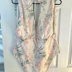 ASOS NWOT Plunge White Pink & Green Tropical Leaf Print Bathing Suit Photo 0