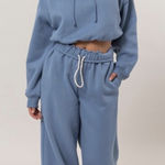 Oversized Wide Leg Cropped Hoodie Set Blue Size M Photo 0